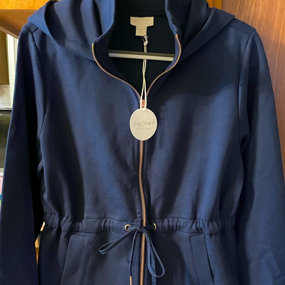 Lacey Chabert Navy Fleece Drawstring hooded Jacket